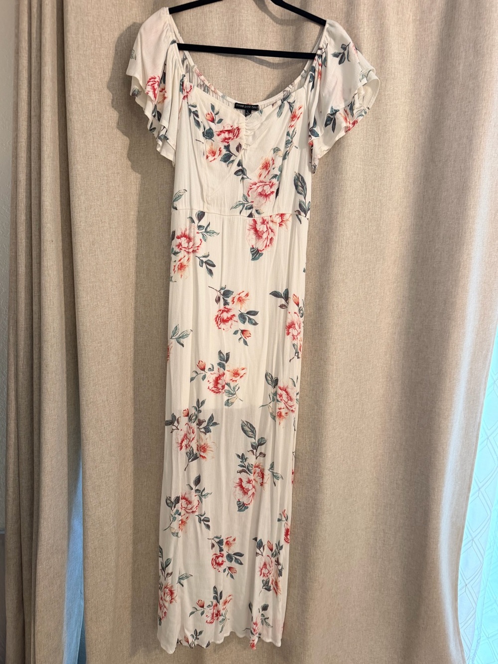 Three Hearts White Maxi Dress with Pink Floral Print